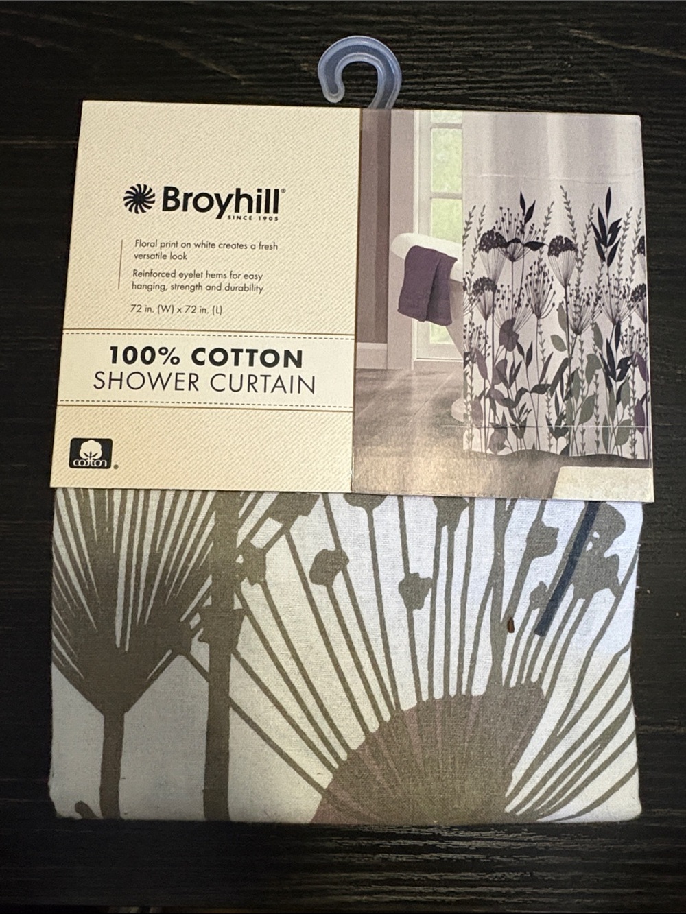Broyhill 100% Cotton Floral Shower Curtain in Gray